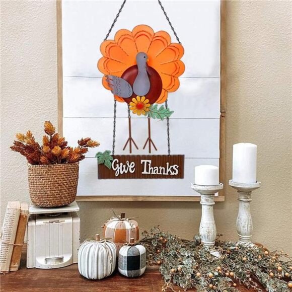 Vintage Metal Thanksgiving Turkey Welcome Sign Front Door Wall Decoration - Picture 7 of 7